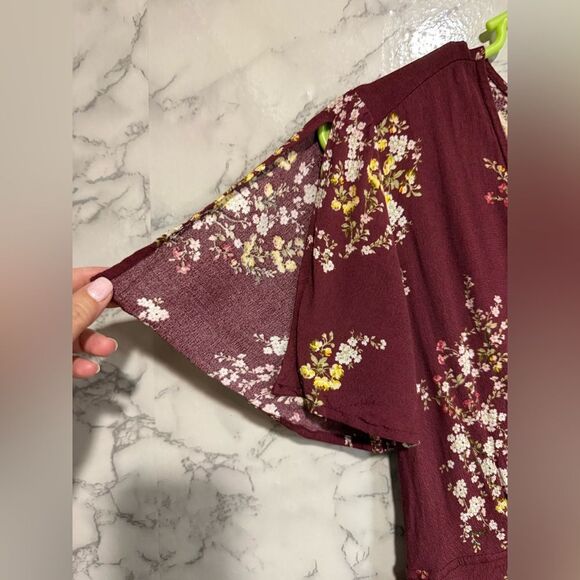 ASTR The Label Wrap Midi Dress Size XS Floral Burgundy Wrap Dress - Picture 6 of 9